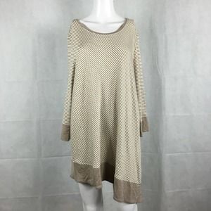 Chicos Zenergy Shirt‎ Womens Sz 2 Large Brown Striped Knit Long Sleeve Tunic Top